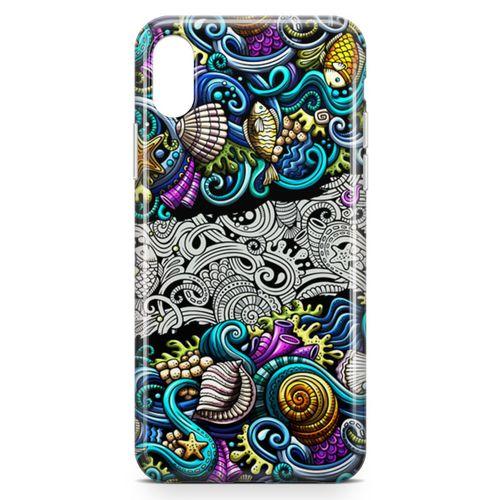 Apple iPhone X Kılıf Deniz Mahsulleri Doodle Arka Kapak Koruma Desenli Full Koruyucu