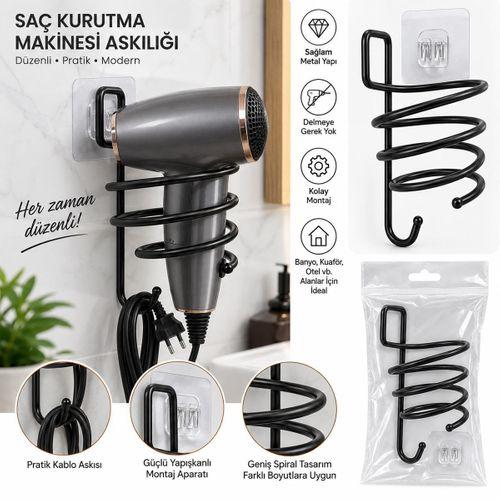 Siyah Metal Fön Makine Askısı