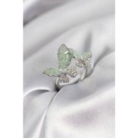 Gümüş Renk Su Yeşili Kelebek Model Zirkon Taşlı Kadın Yüzük