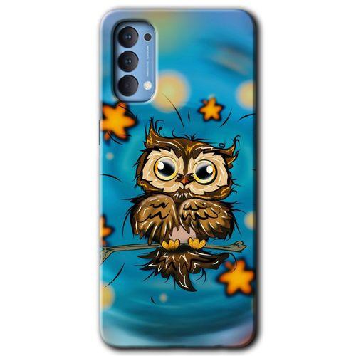 MRCİLETİSİM Oppo Reno 4 Kılıf HD Desen Baskılı Arka Kapak + Temperli Cam - Owl Bird Stars