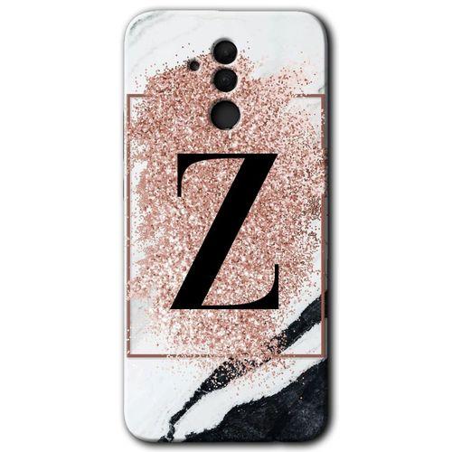 Potkal Hediye Fabrikası Huawei Mate 20 Lite HD Baskılı Kılıf + 9D Tam Ekran Koruyucu - Pembe Mermer Desenli Z Harfi