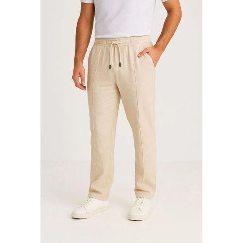 Erkek Keten Pantolon – Cepli, Beli Lastikli Ve Bağcıklı, Nefes Alan Rahat Kalıp, Yazlık Ve Baharlık Günlük Giyim, Şık - Konforlu Boru Paça Model - Bej