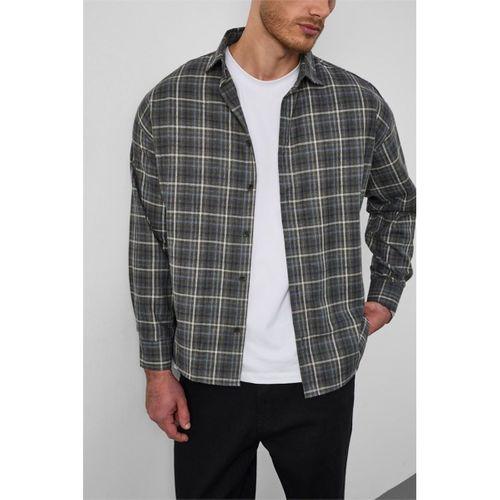 Carol Relaxed Fit Pamuklu Çizgili Flanel Erkek Gömlek - Yeşil
