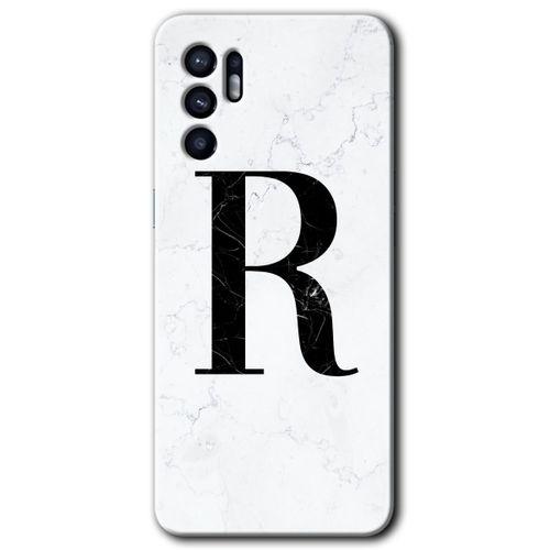 Potkal Hediye Fabrikası Oppo Reno 6 Kılıf HD Desen Baskılı Arka Kapak - Beyaz Mermer Desenli R Harfi