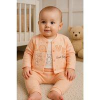 Love Tavşan Desenli Kol Detaylı 3'lü Hırkalı Kız Bebek Takım