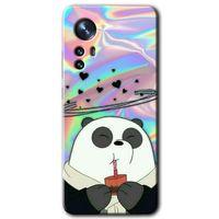 MRCİLETİSİM Xiaomi Mi 12 Pro Kılıf HD Desen Baskılı Arka Kapak + Temperli Cam - Milkshake Panda