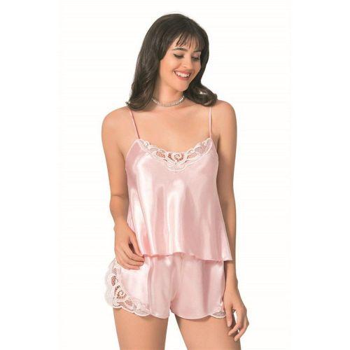 Somon Saten Babydoll Şort Takımı Zarif Kadın Gece Giyim
