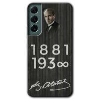 Samsung Galaxy S22 Kılıf HD Desen Baskılı Arka Kapak + Temperli Cam - Atatürk Ahşap İmza