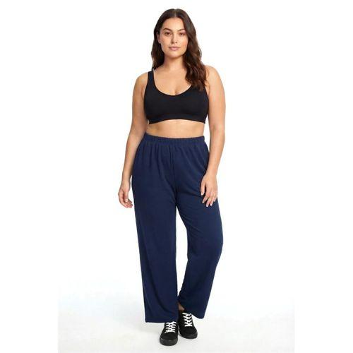Kadın Lacivert Dokulu Büyük Beden Cepli Pijama Altı Rahat Kesim Esnek Bel Günlük Ev Giyim Alt