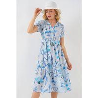 Desenli Kısa Kol Elbise 2558 - Mavi