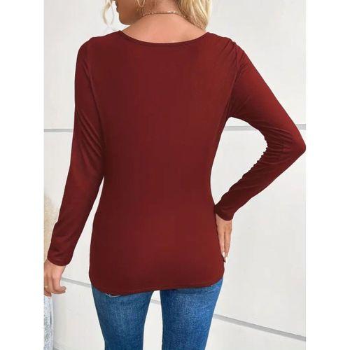 Kadın Uzun Kollu Derin Degaje Yakalı Taşlı Sandy Bluz