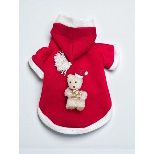 Snow Bear Kırmızı Xmas Köpek Kıyafeti | Kapüşonlu Polar Noel Sweatshirt | Küçük Irklar İçin