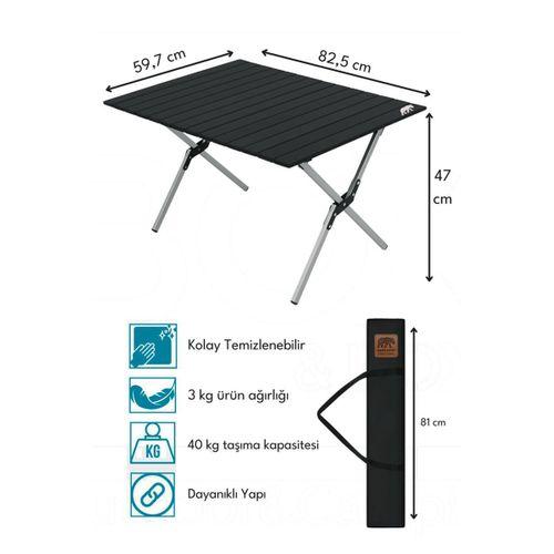 Kamp Ayısı® Alüminyum Katlanabilir Large Kamp ve Piknik Masası, Çantalı, Siyah