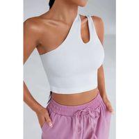 Kadın Beyaz Tek Omuz Cut Out Detaylı Crop Top Bluz