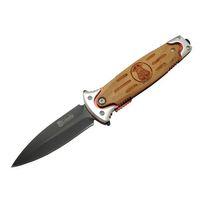 Fs 11031 Kahverengi Kamp Çakı 20cm- Police İşlemeli, Ahşap Sap, Kemerlikli, Cam Kırma Atlı