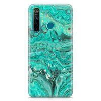 Realme 5 Pro Kılıf Su Yeşili Mermer Arka Kapak Koruma Desenli Full Koruyucu