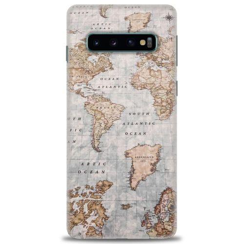 Samsung Galaxy S10 Kılıf HD Baskılı Kılıf - Dünya Haritası + Tam Ekran Koruyucu