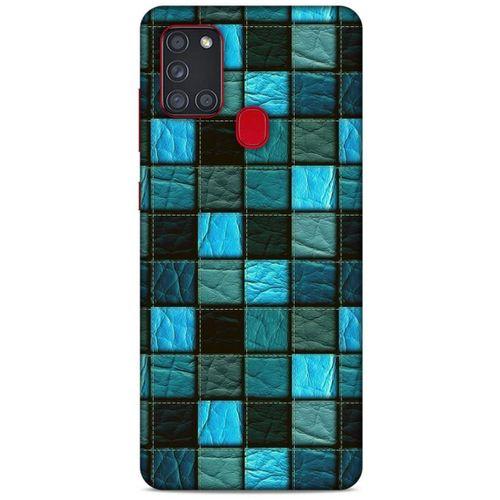 Samsung Galaxy A21s Kılıf Patchwork (27) Tasarımlı Kılıf Turkuaz Siyah