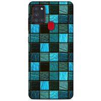 Samsung Galaxy A21s Kılıf Patchwork (27) Tasarımlı Kılıf Turkuaz Siyah