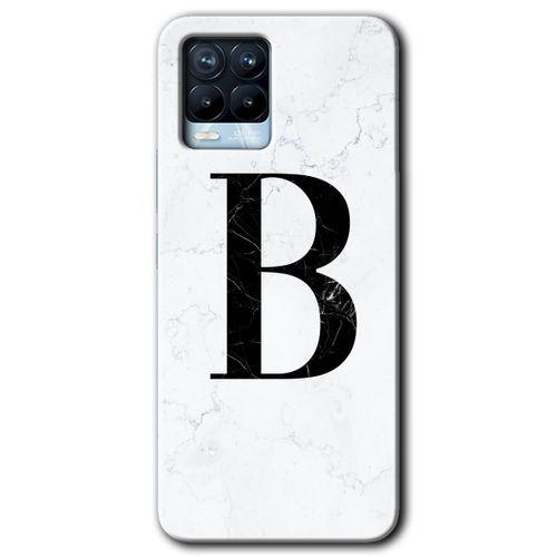 Realme 8 Pro Kılıf HD Desen Baskılı Arka Kapak - Beyaz Mermer Desenli B Harfi