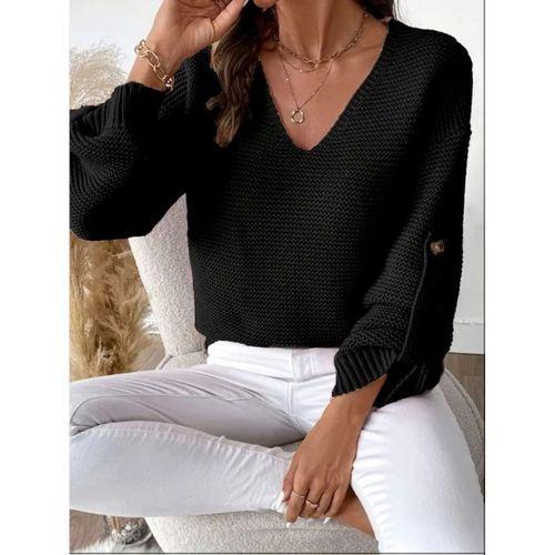 Kadın Uzun Kollu V Yakalı Düğmeli Triko Bluz