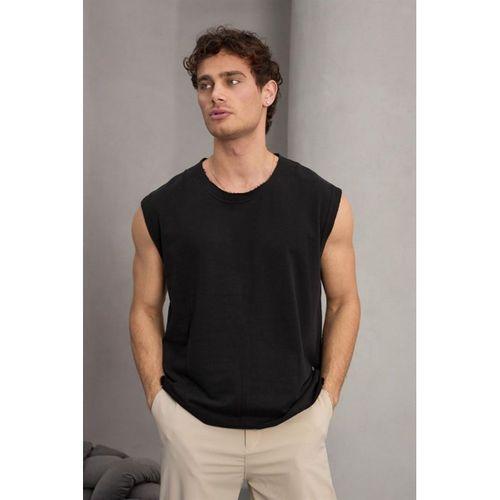 Mantius Oversize Bisiklet Yaka Erkek Atlet Kolsuz T-Shirt - Siyah