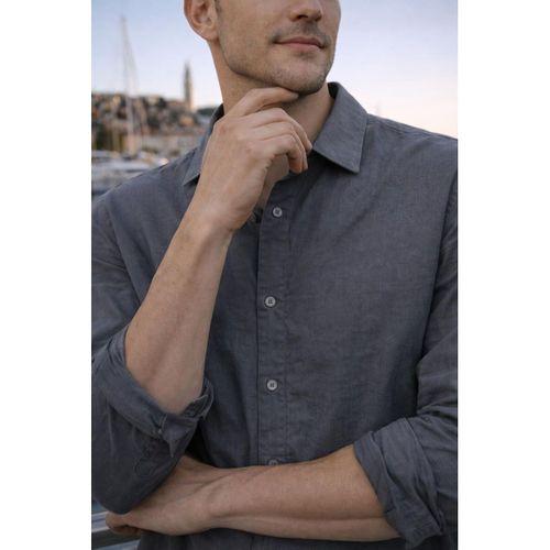 Hurley Çizgili Modal Kumaş Relaxed Fit Günlük Giyim Erkek Gömlek - Füme