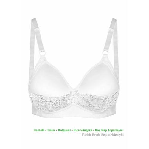 Alışveriş Meydanı Kadın Beyaz Dantelli Toparlayıcı Küçültücü Balensiz Boş Kap Sütyen