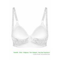 Alışveriş Meydanı Kadın Beyaz Dantelli Toparlayıcı Küçültücü Balensiz Boş Kap Sütyen