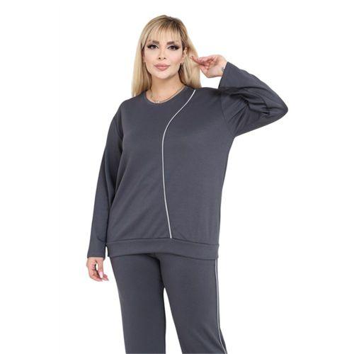 Melsay Butik Büyük Beden Füme Gri Çizgi Detay Modal Kadın Eşofman Takımı
