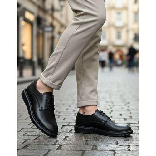 BA0003 Bağcıklı Klasik Siyah Yüksek Siyah Taban Casual Erkek Ayakkabı