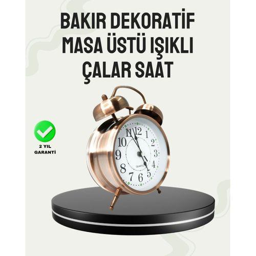 Nostaljik Büyük Boy Metal Masa Saati Bronz Kaplama Ve Yüksek Sesli Alarm