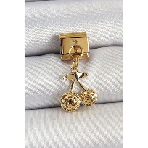 316L Çelik Sallantılı Zirkon Taşlı Fiyonk Model Gold Renk Nomination C316L Çelik Sallantılı Kiraz Model Gold Renk Nomination Charm - TJ-BC1425