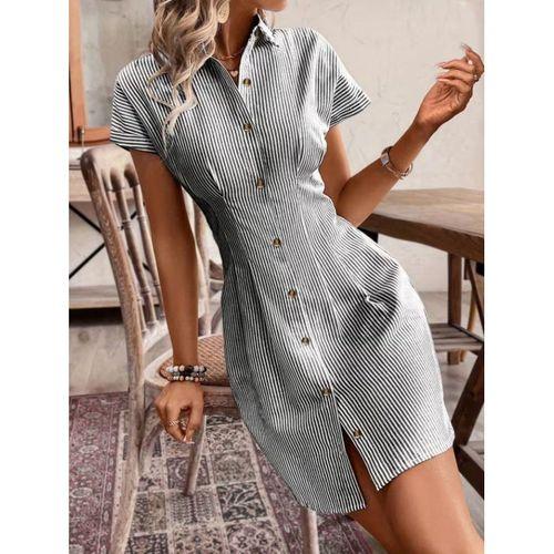 Kadın Kısa Kollu Yakalı önden Düğmeli Kısa Trikoton Elbise