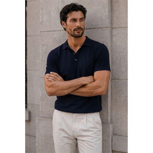 Newman Regular Fit Düğmeli Polo Yaka Viskon Triko Erkek T-Shirt- Lacivert
