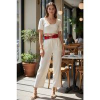 Kırmızı Kadın Kemer Çift Tokalı Geniş Bel Aksesuarı - Brf1203