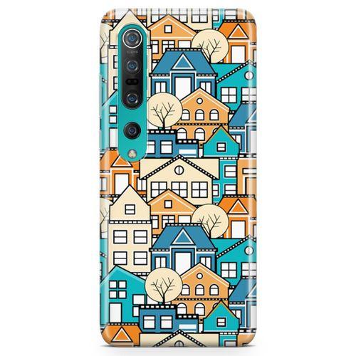 Xiaomi Mi 10 Kılıf Mavi Evler Arka Kapak Koruma Desenli Full Koruyucu
