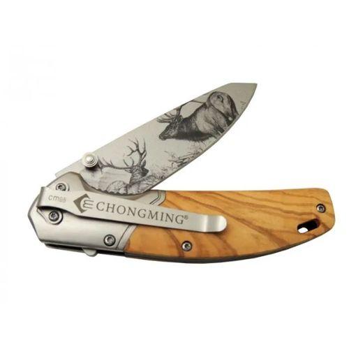 Chongmıng Cm98 Geyikli Ahşap Çakı 20 Cm Manuel, Kemerlikli