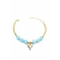 Boncuklu Kalp Bileklik - Mavi