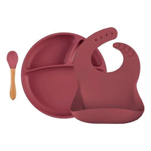Eğitici Gelişim  Blw II Silikon Beslenme Seti 3'Lü (Tabaklı) Velvet Rose