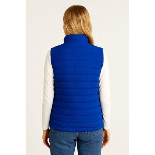 Şişme Fermuarlı Yelek Su Itici Kapitone Astarlı Kumaş Cepli Hafif Kışlık Spor Rahat Kalıp - Saks Mavisi