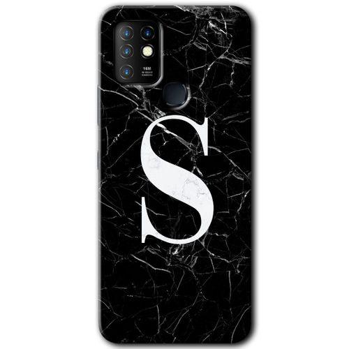 İnfinix Hot 10 Kılıf HD Desen Baskılı Arka Kapak - Siyah Mermer Desenli S Harfi