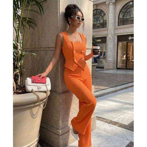 Kadın Düğmeli Bürümcük Kumaş Takım