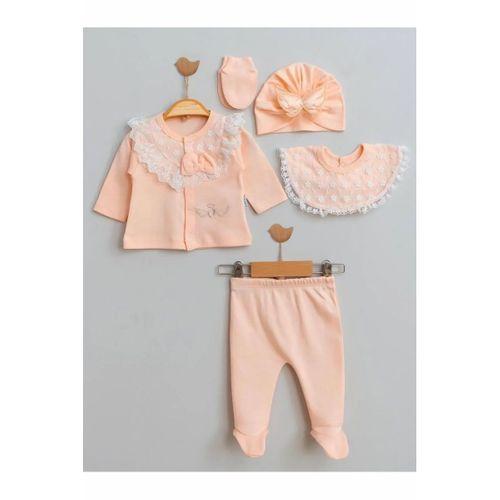 Melek Kanatlı % 100 Pamuk 5'li Kız Bebek Hastane Çıkış Seti