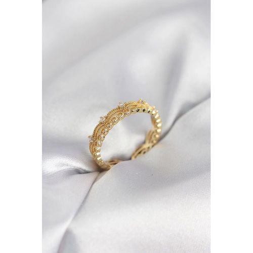 Gold Renk Motif Desenli Zirkon Taşlı Kadın Yüzük