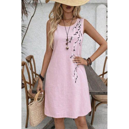 Kadın Askılı Yuvarlak Yakalı çiçek Desenli Kısa Elbise