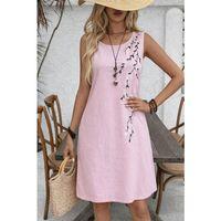 Kadın Askılı Yuvarlak Yakalı çiçek Desenli Kısa Elbise