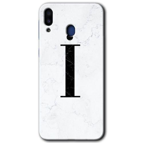 MRCİLETİSİM Samsung Galaxy M10 Kılıf HD Desen Baskılı Arka Kapak + Temperli Cam - Beyaz Mermer Desenli İ Harfi