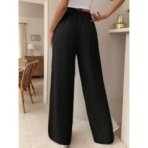 Kadın Yüksek Bel önden Bağlamalı Geniş Kesim Keten Pantolon