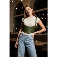 Haki Kadın Kemer Bağcıklı Suni Deri Korse Kemer - Brf1428